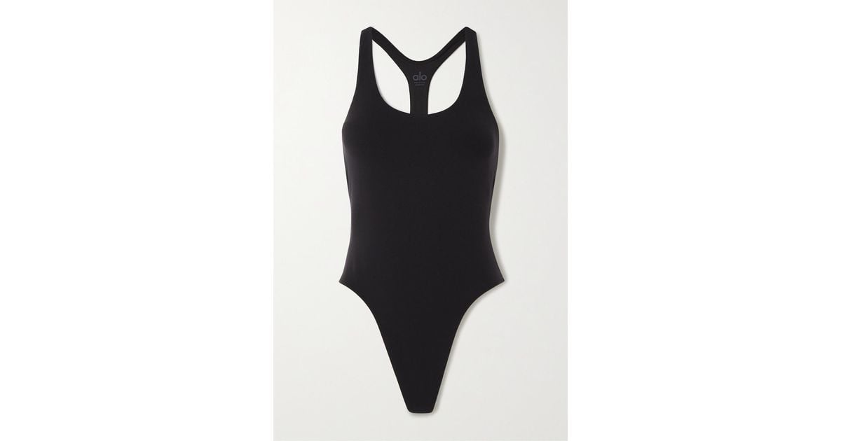 Alo Yoga Sleek Back Stretch Thong Bodysuit in Black Lyst
