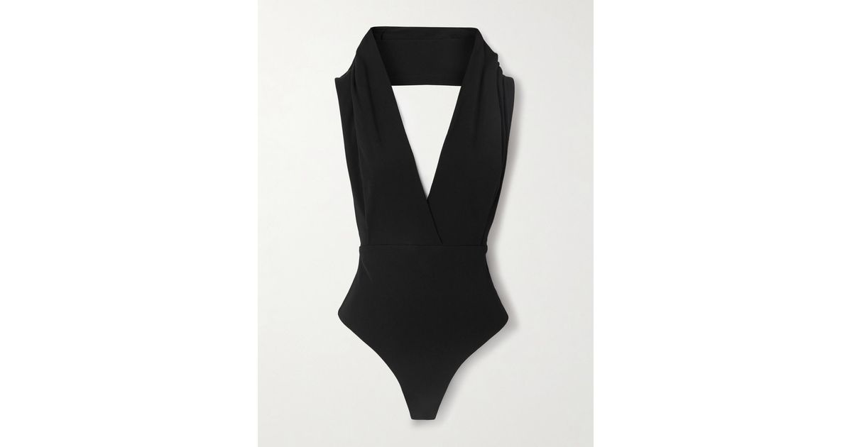 Balmain Hooded Open-Back Draped Jersey Bodysuit in Black | Lyst UK