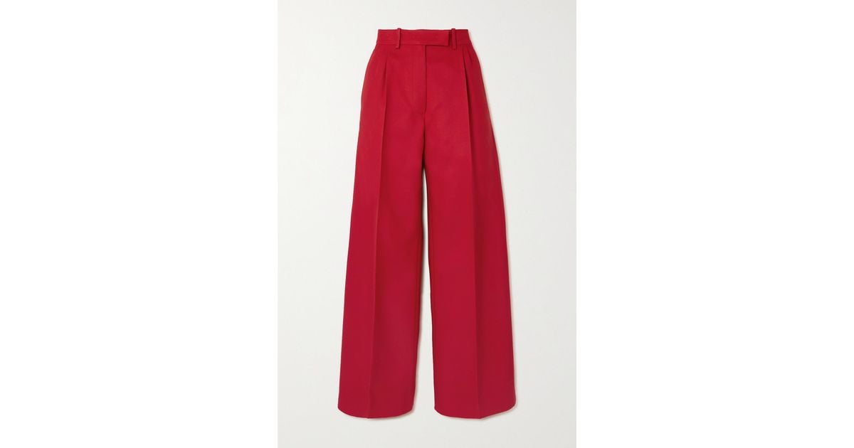 Fendi Grain De Poudre Wool-blend Wide-leg Pants in Red | Lyst