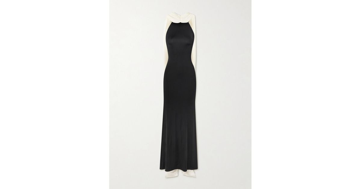 the new arrivals ilkyaz ozel leia jersey maxi dress Draped Two-Tone Gown in Black Ozel euphorie