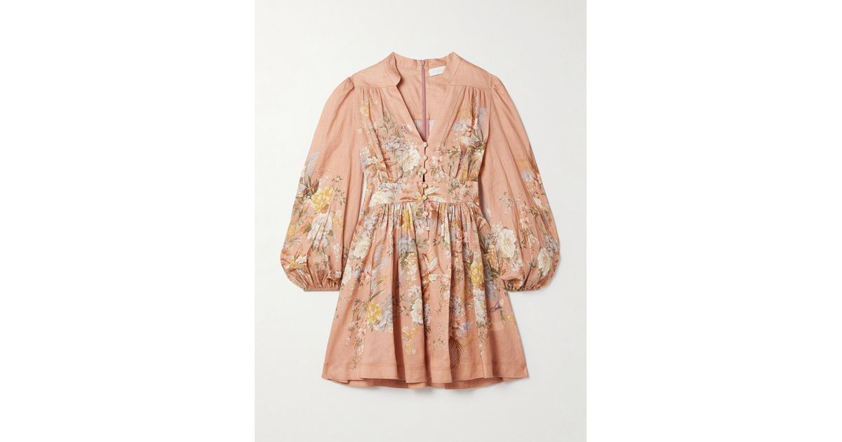 【Zimmermann】Tallow pleated floral-print linen mini dress ZIMMERMANN Tallow pleated floral-print linen mini dress