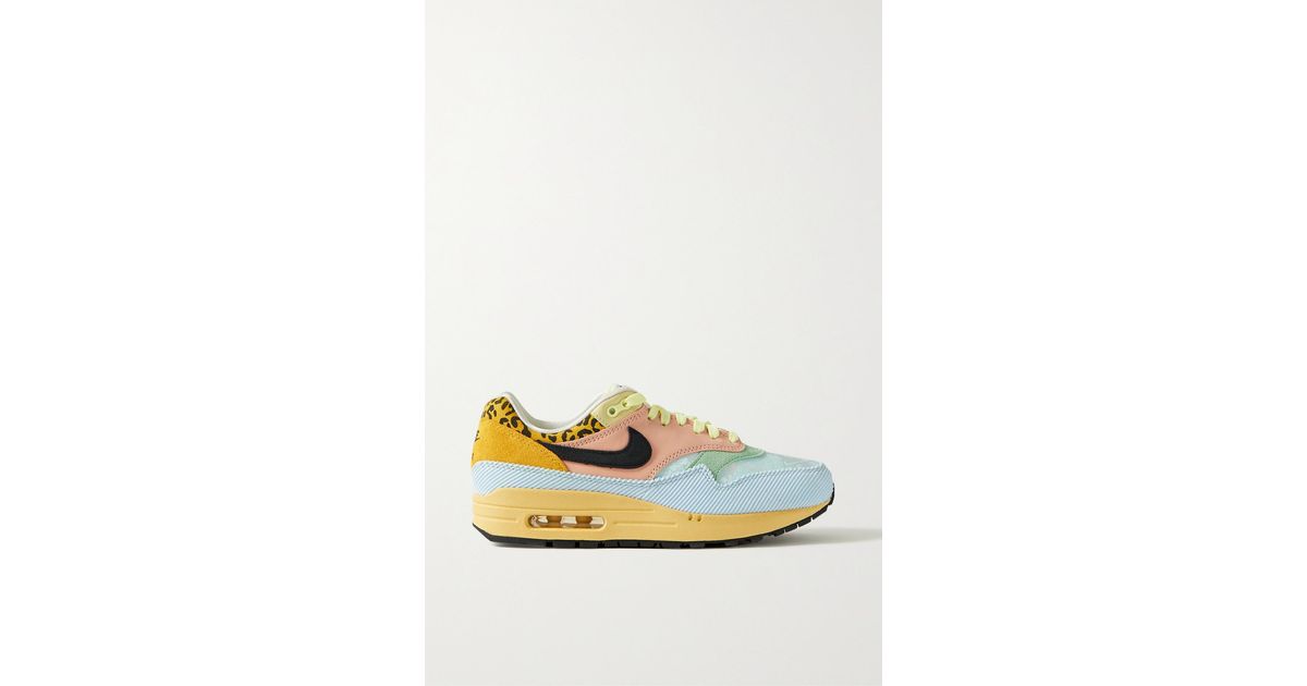 Nike Air Max 1 Satin-jacquard And Corduroy-trimmed Suede Sneakers in Blue |  Lyst