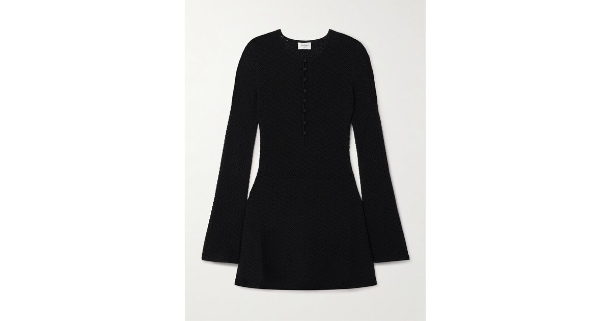 saint laurent knitted mini dress Lace-trimmed ribbed silk-jersey mini dress - army green