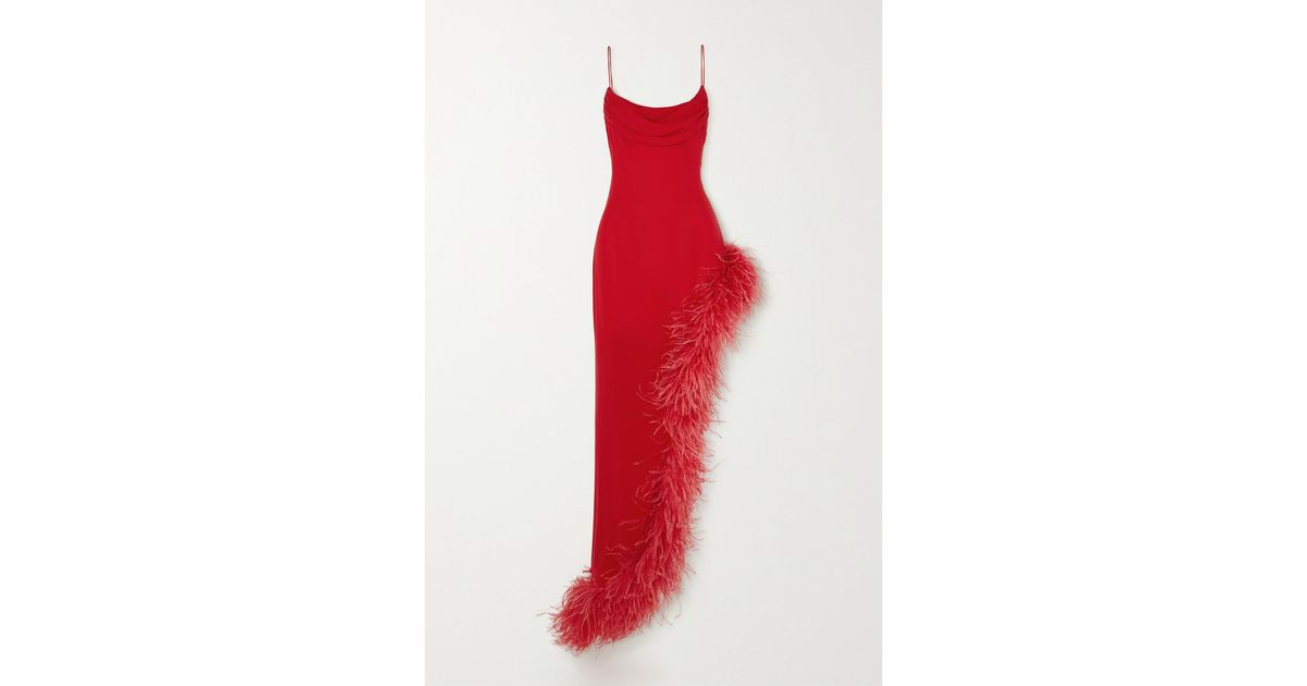 Alessandra Rich Asymmetric Feather trimmed Silk georgette Gown in