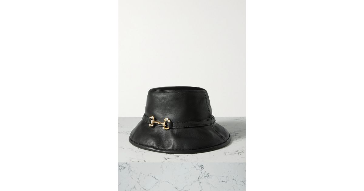 Gucci Horsebitdetailed Leather Bucket Hat in Black Lyst