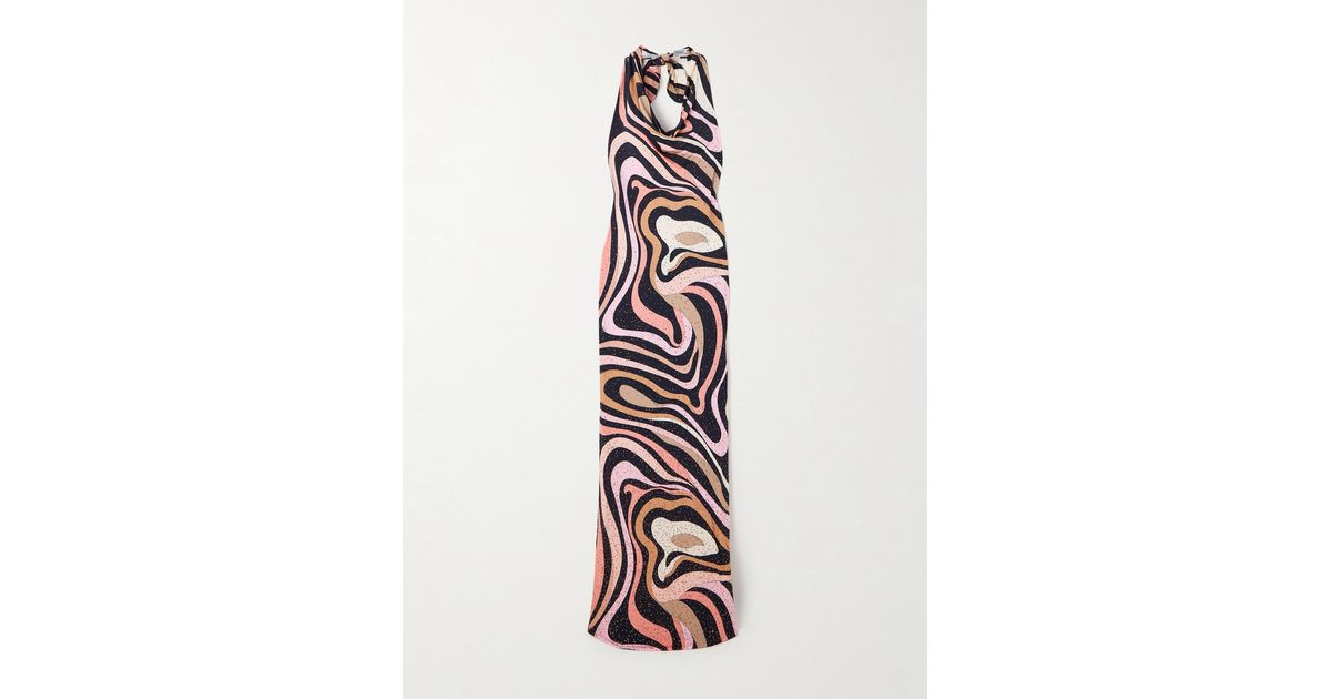 PUCCI Marmo Crystal-Embellished Printed Satin-Jersey Halterneck Maxi Dress in White | Lyst PUCCI Marmo Crystal-Embellished Printed Satin-Jersey Halterneck Maxi Dress in White | Lyst