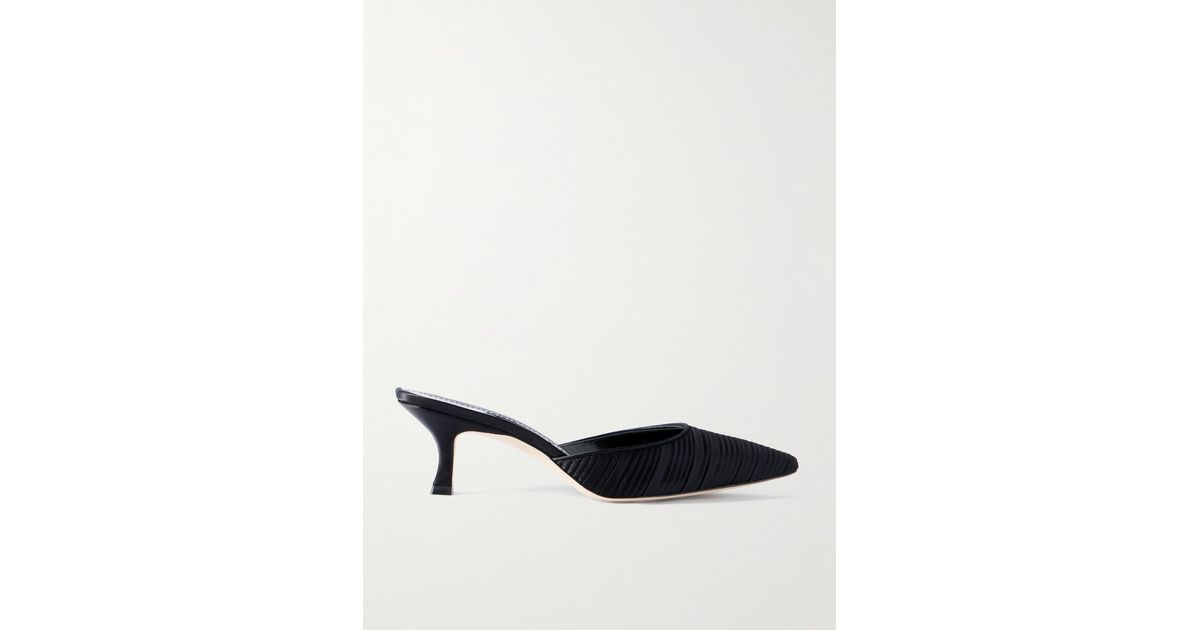 Manolo Blahnik Carolyne 50 Leather-Trimmed Pleated Satin Mules in