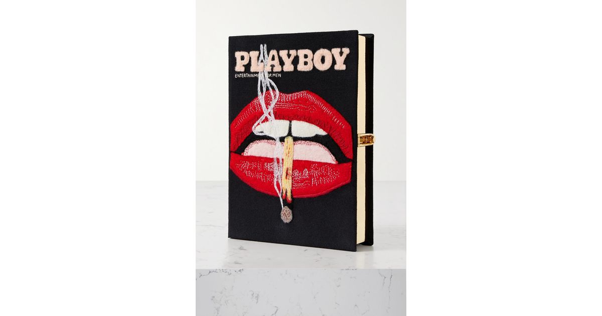 Olympia Le-Tan + Playboy Embroidered Appliquéd Canvas Clutch in Black ...