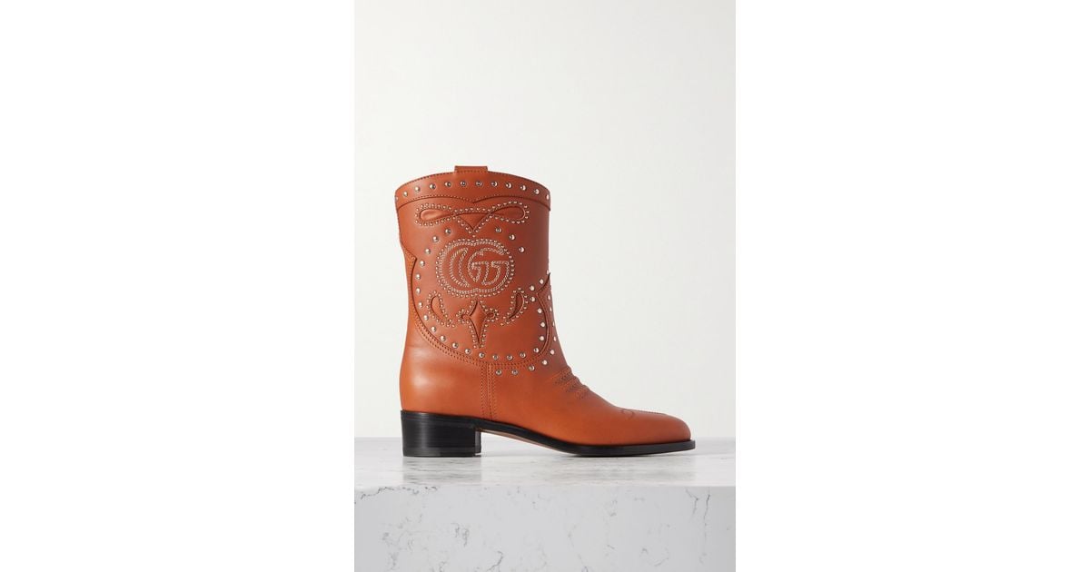 Double G Studded Leather Cowboy Boots in Black - Gucci