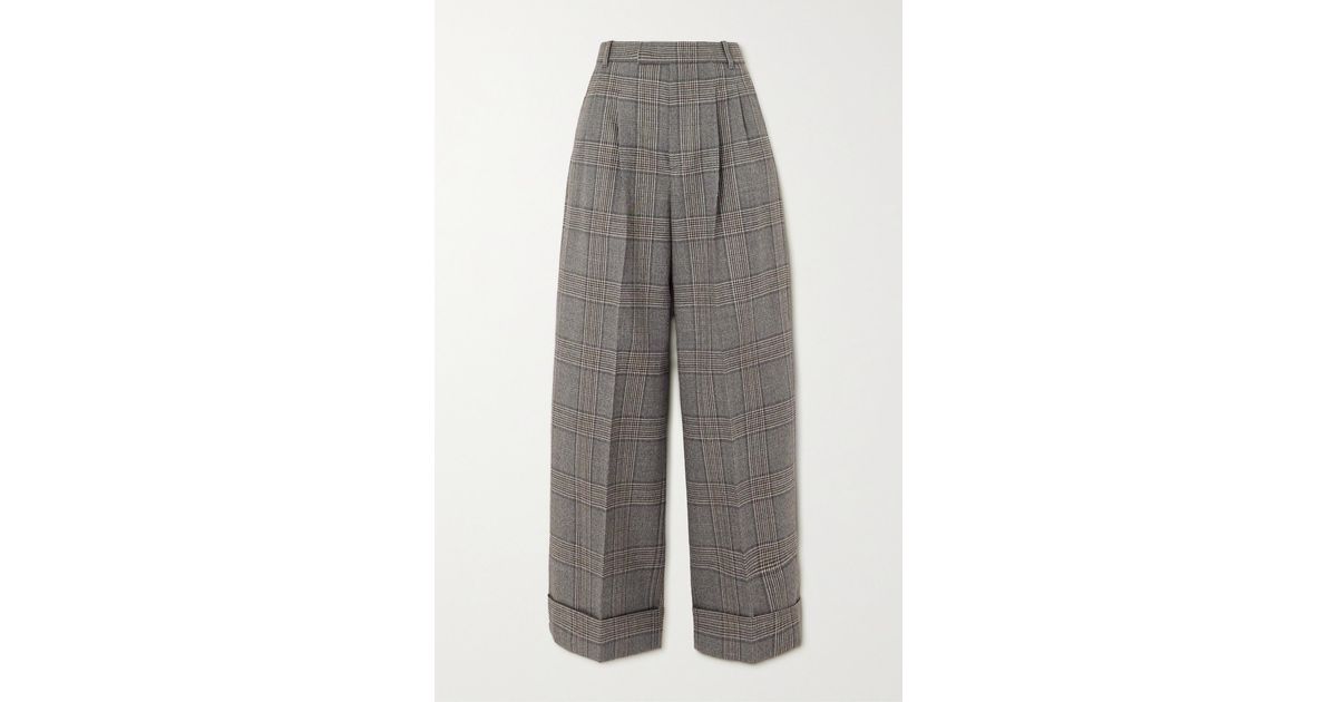 Gucci Pleated Prince Of Wales Checked Wool Straight-leg Pants in Gray