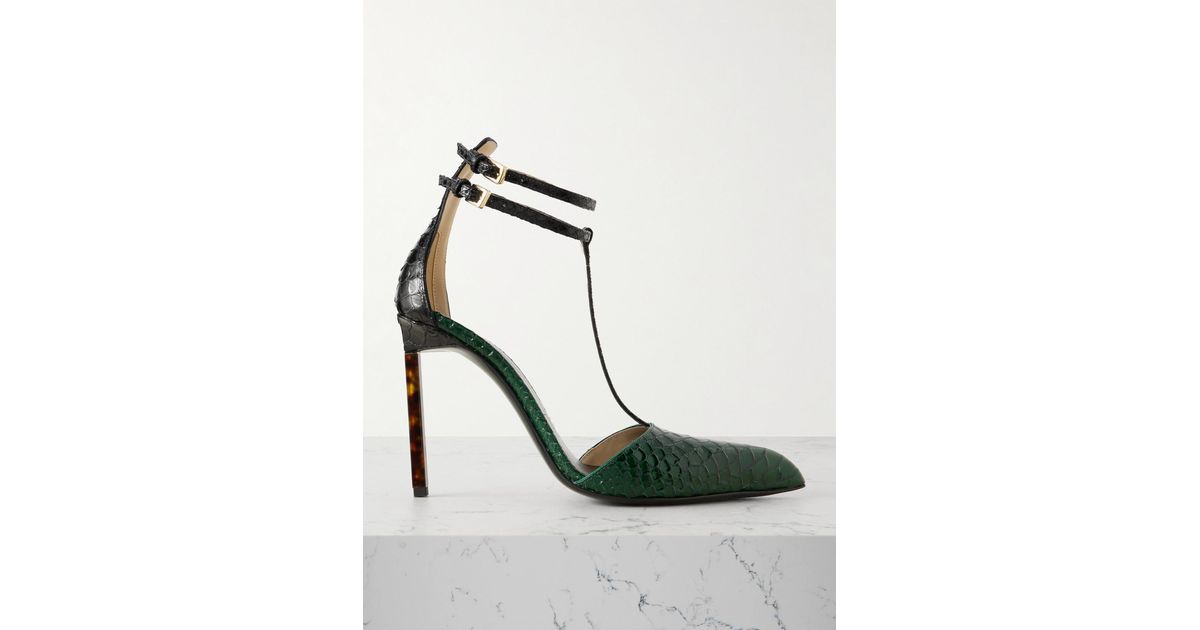 Tom Ford Printed Python T Strap 105 Pump in Green | Lyst UK
