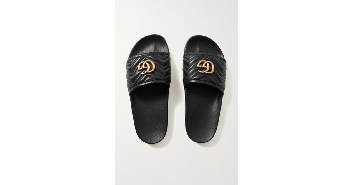 Gucci Pursuit Logoembossed Leather Slides in Black Lyst