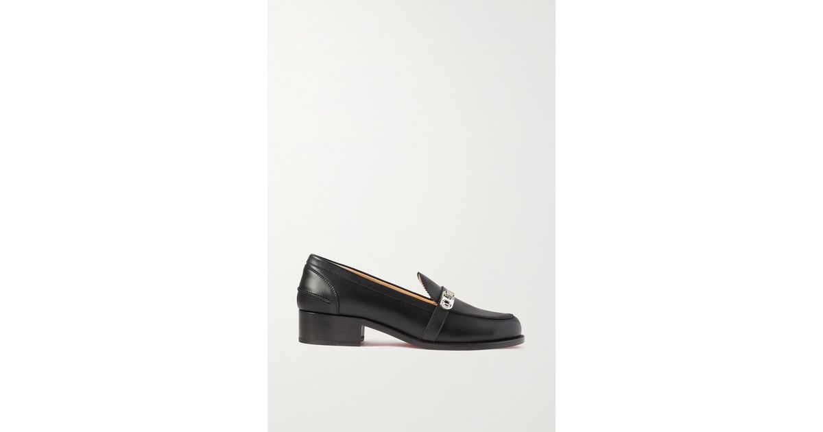 Christian Louboutin Patent Leather Penny Loafers in Black Womens Flats and flat shoes Christian Louboutin Flats and flat shoes 