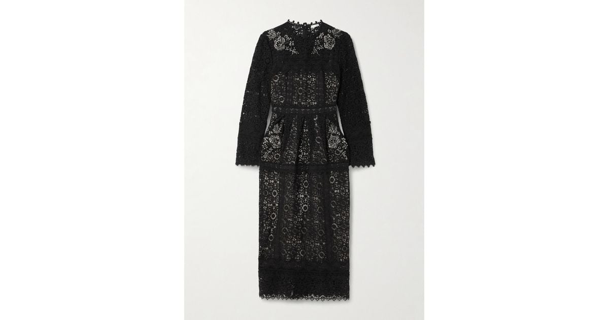 Erdem Crystal-Embellished Cotton Guipure Lace Midi Dress in Black | Lyst Erdem Crystal-Embellished Cotton Guipure Lace Midi Dress in Black | Lyst