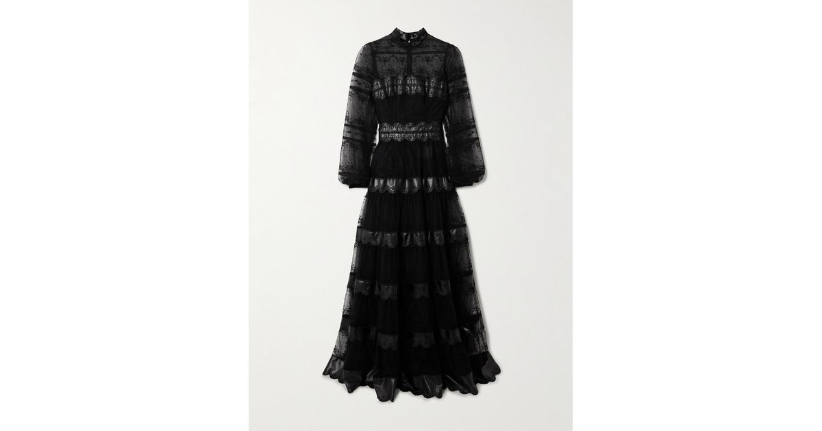 Costarellos Jacey Embroidered Tulle Gown in Black | Lyst