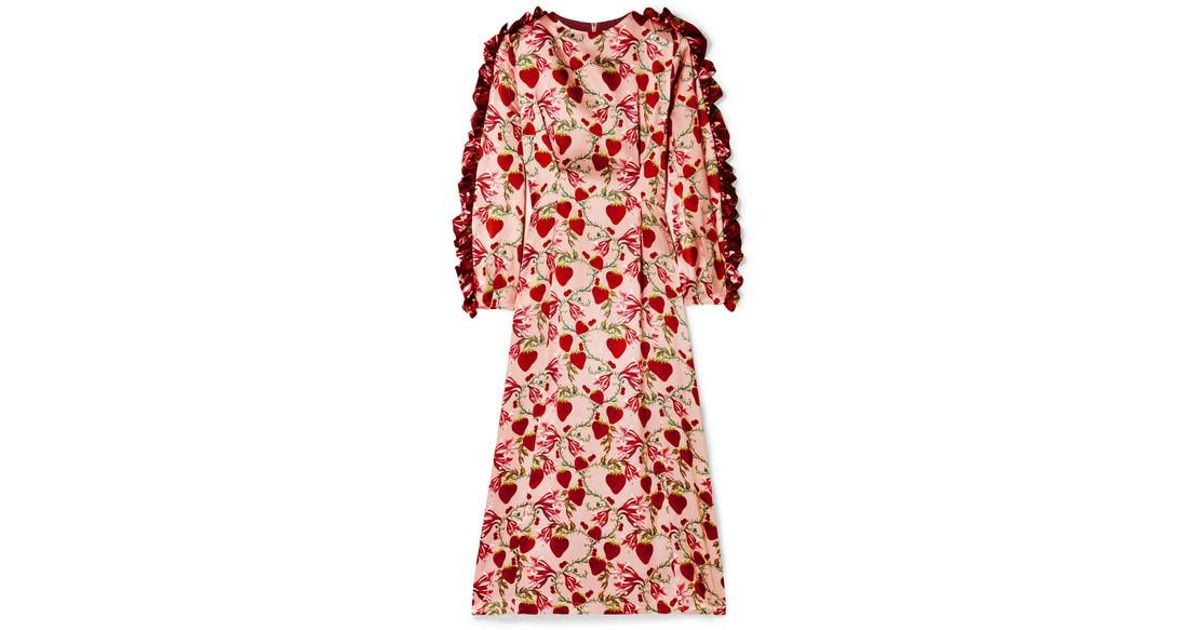 Mother Of Pearl Wanda Ruffled Printed Silk-satin Midi Dress in Pink ...