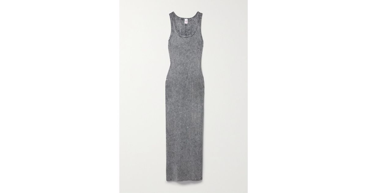 RE/DONE Ribbed Stretch-cotton Jersey Maxi Dress in Grey