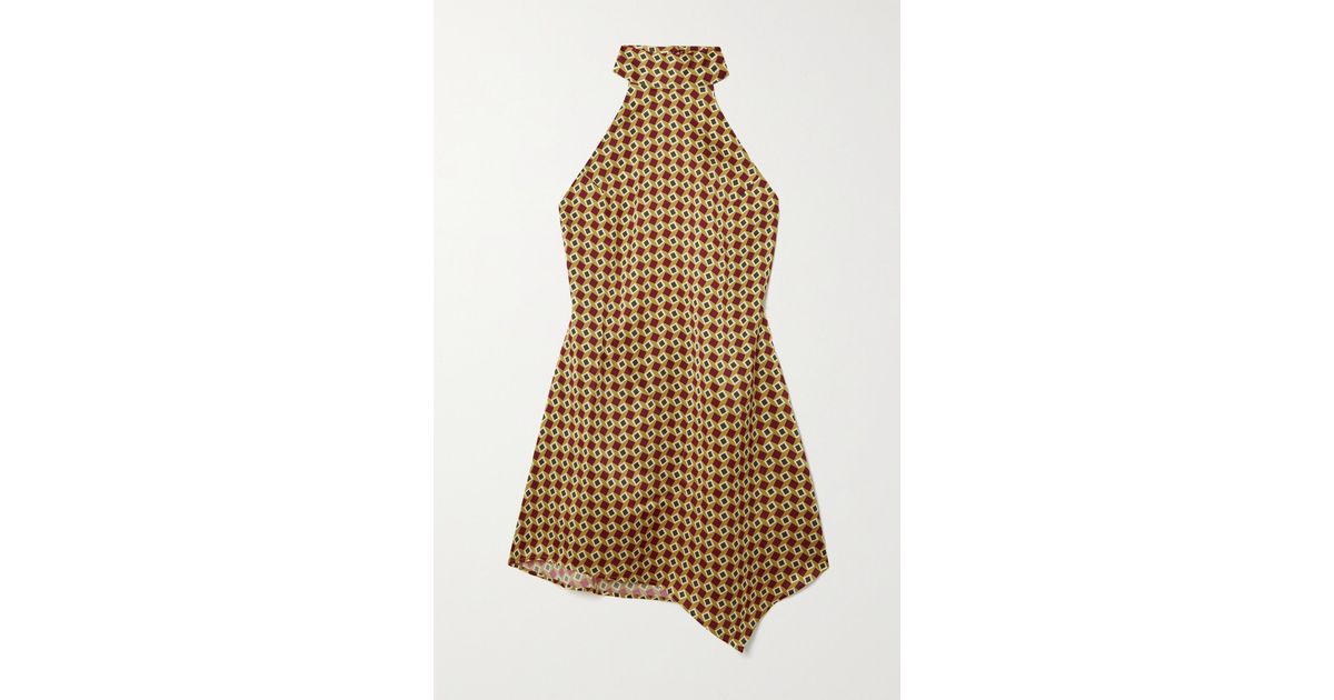 Reformation Brown + Net Sustain Briea Printed Silk-charmeuse Halterneck Mini Dress