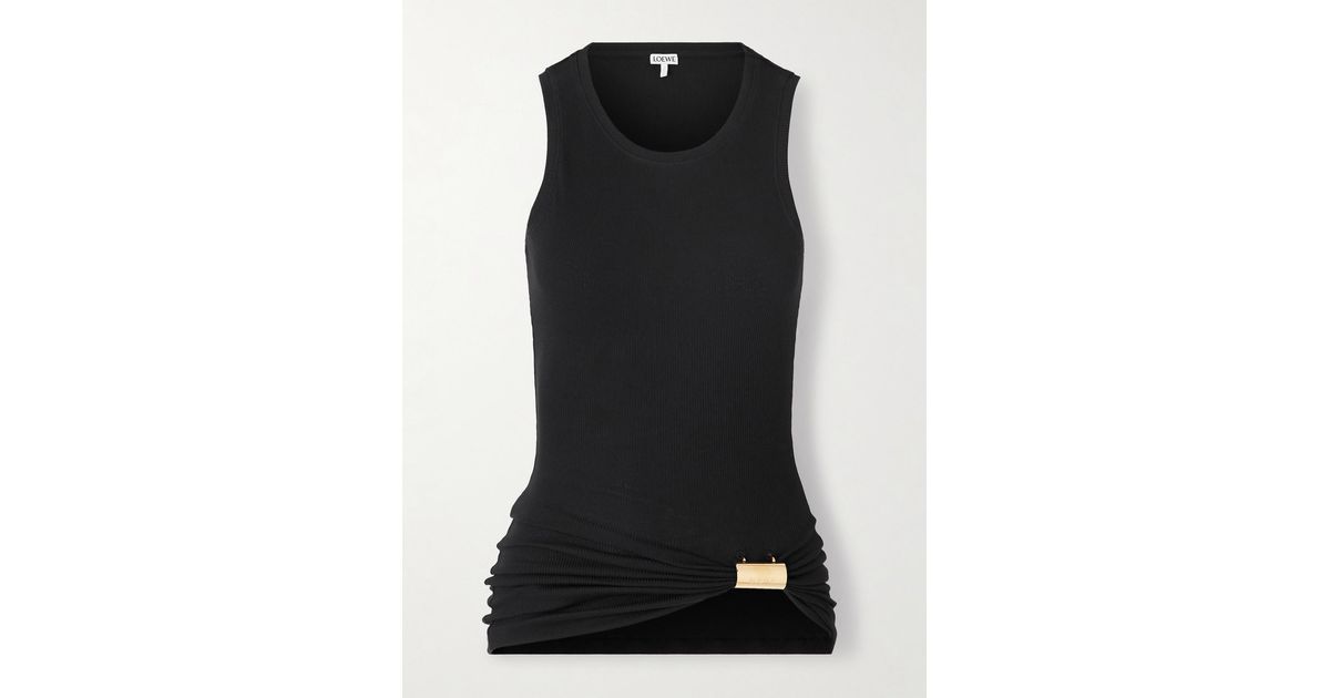 Loewe Embellished Ribbed Cotton-Blend Jersey Tank in Black | Lyst