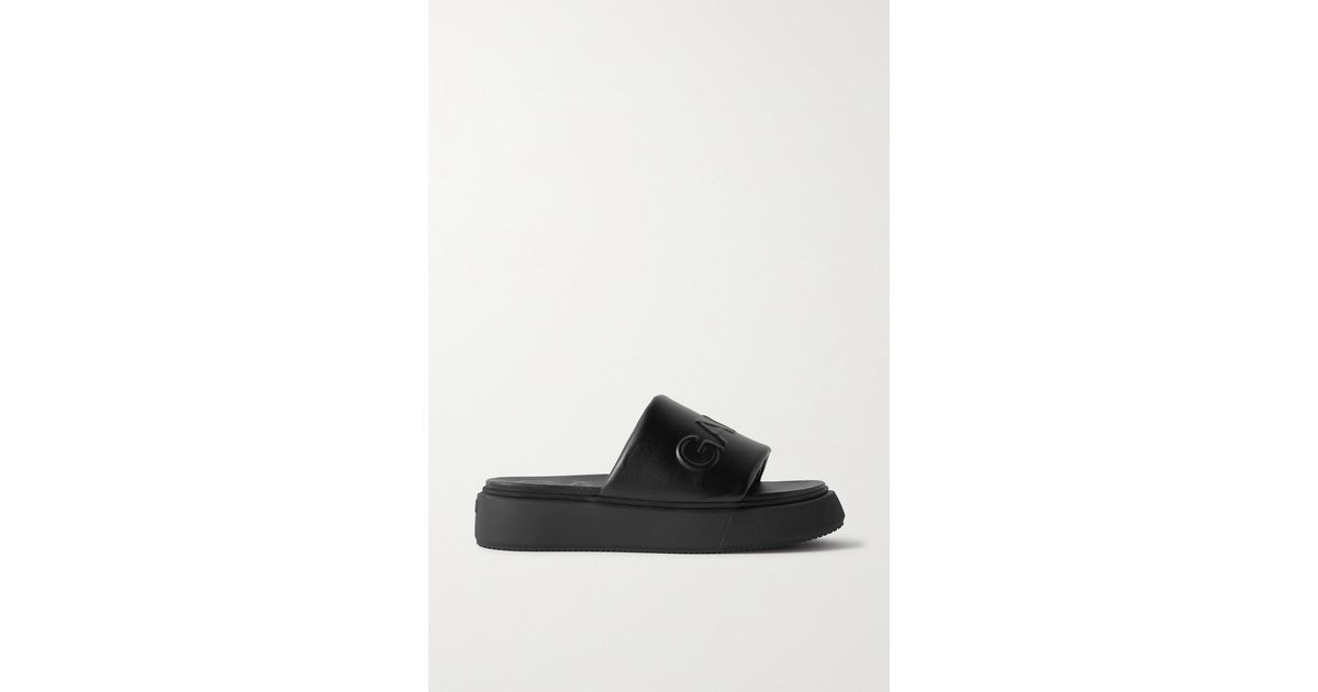 Ganni Logo-embossed Vegan Leather Platform Slides in Black | Lyst