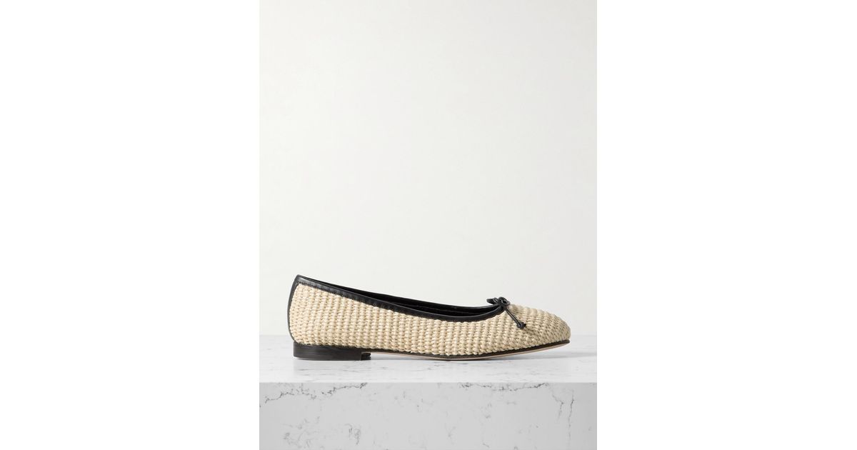 Manolo Blahnik Veralli Leather-Trimmed Raffia Ballet Flats in