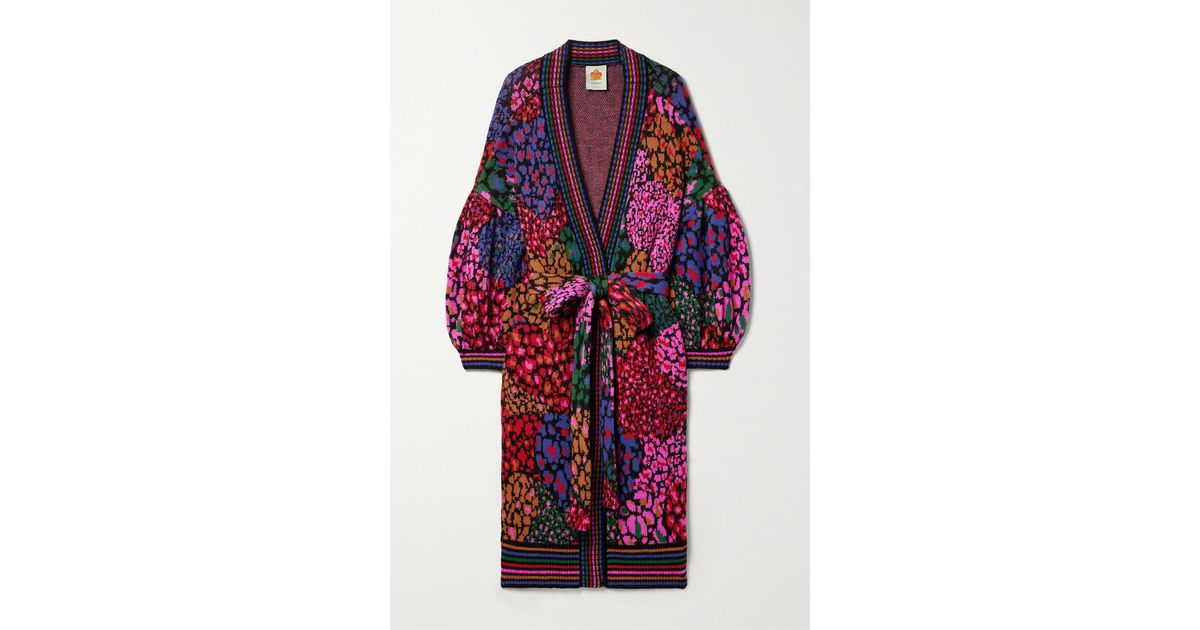 FARM Rio Belted Jacquardknit Cardigan in Red Lyst