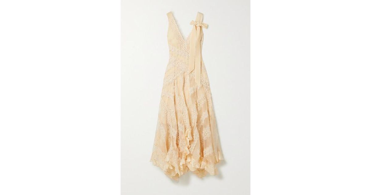 Zimmermann Charm Star Ruffled Silk-organza And Guipure Lace Maxi Dress in  Natural | Lyst