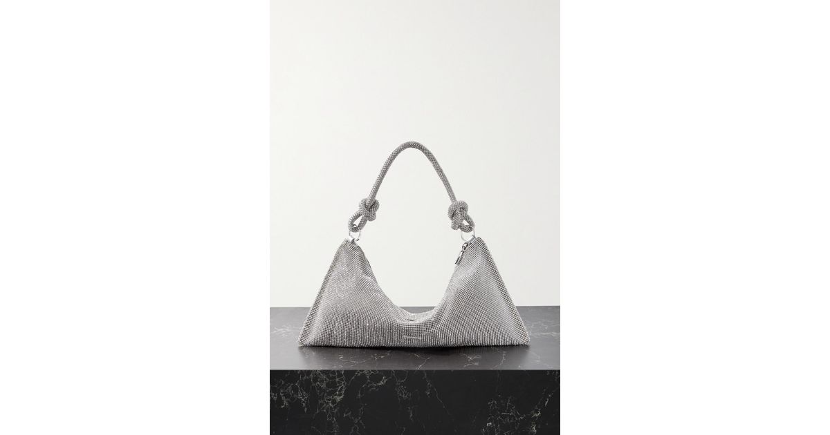 Cult Gaia Hera Mini Crystalembellished Satin Shoulder Bag in Silver
