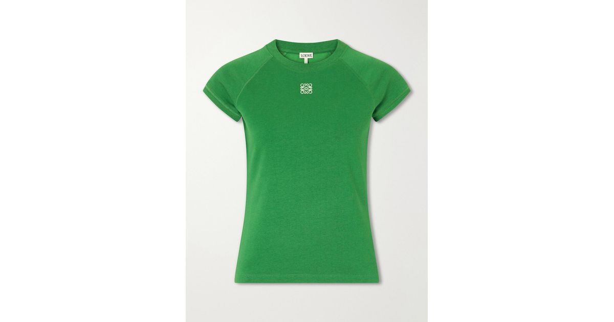 Loewe Anagram Embroidered Cotton-Blend Jersey T-Shirt in Green 