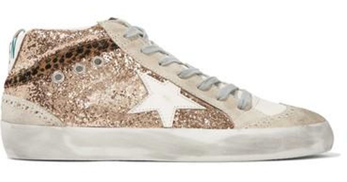 Golden Goose Mid Star Glittered Distressed Leather And Suede Sneakers ...