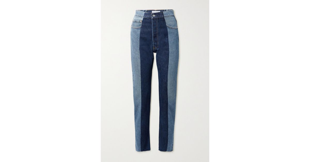 E.L.V. Denim + Net Sustain The Twin Frayed Two-tone High-rise Straight-leg  Jeans in Blue | Lyst