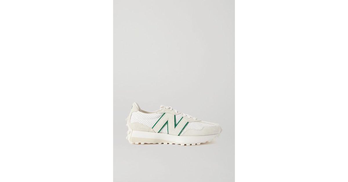 New Balance + Casablanca 327 Perforated Leather And Suede Sneakers in White  | Lyst