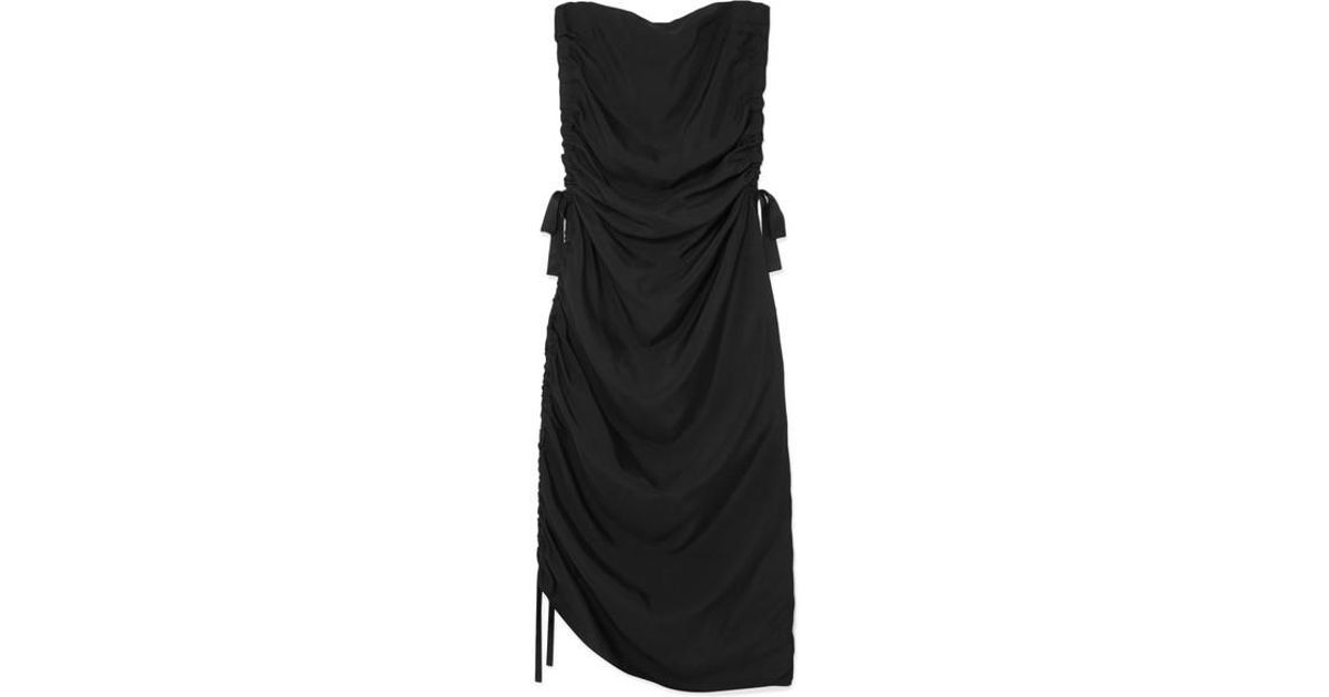 By Malene Birger Chita Ruched Satin Midi Dress in Black - Lyst
