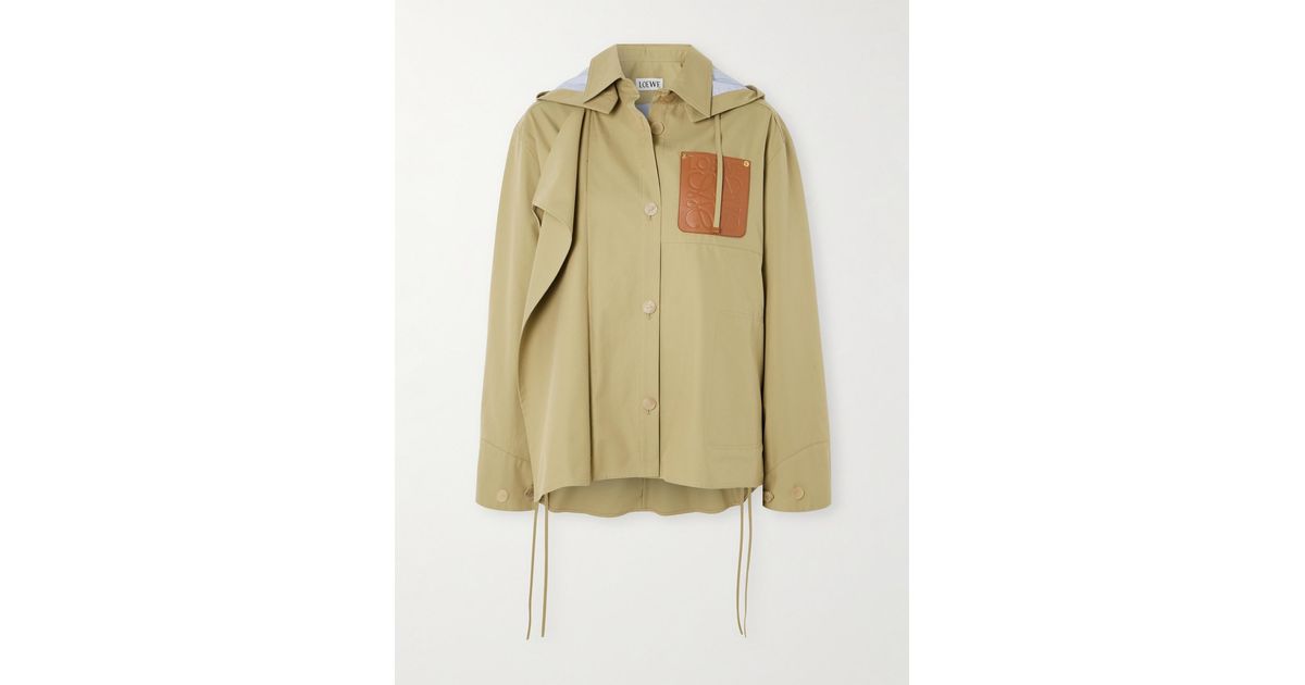 Loewe Anagram Hooded Cutout Leather And Poplin-Trimmed Cotton
