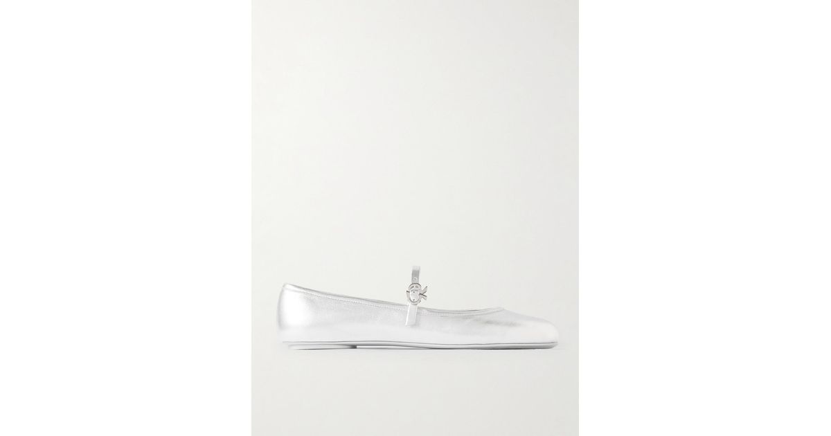 Gianvito Rossi Carla Metallic Leather Mary Jane Flats in Natural | Lyst