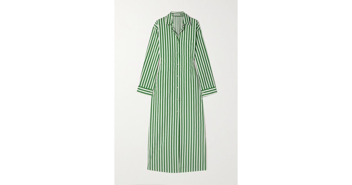 Frankie Shop Cala Striped Cotton-poplin Midi Shirt Dress in Green ...