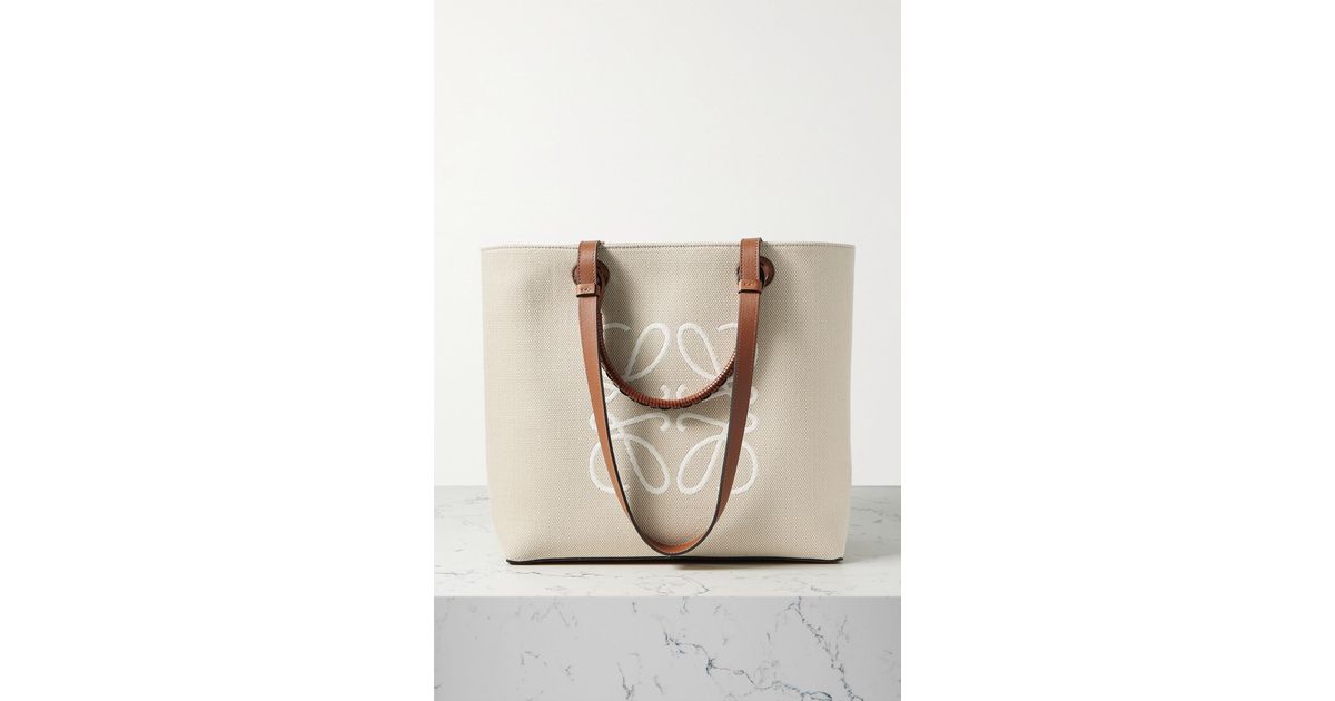 Leather-Trimmed Logo-Print Canvas Tote Bag