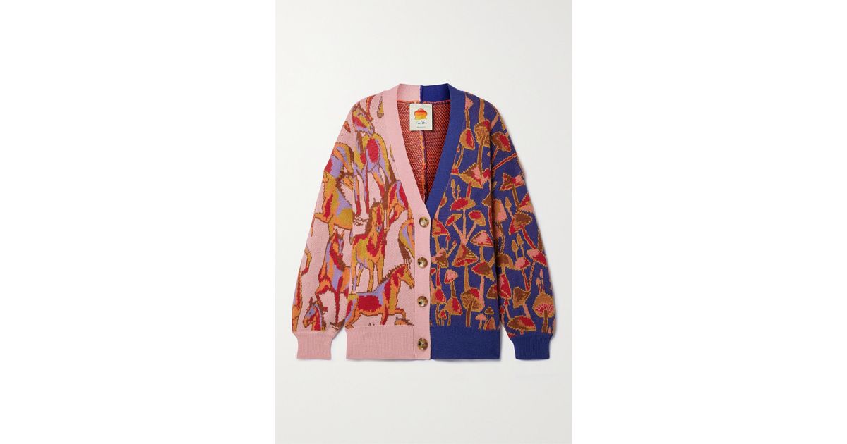 FARM Rio Jacquardknit Cardigan in Red Lyst