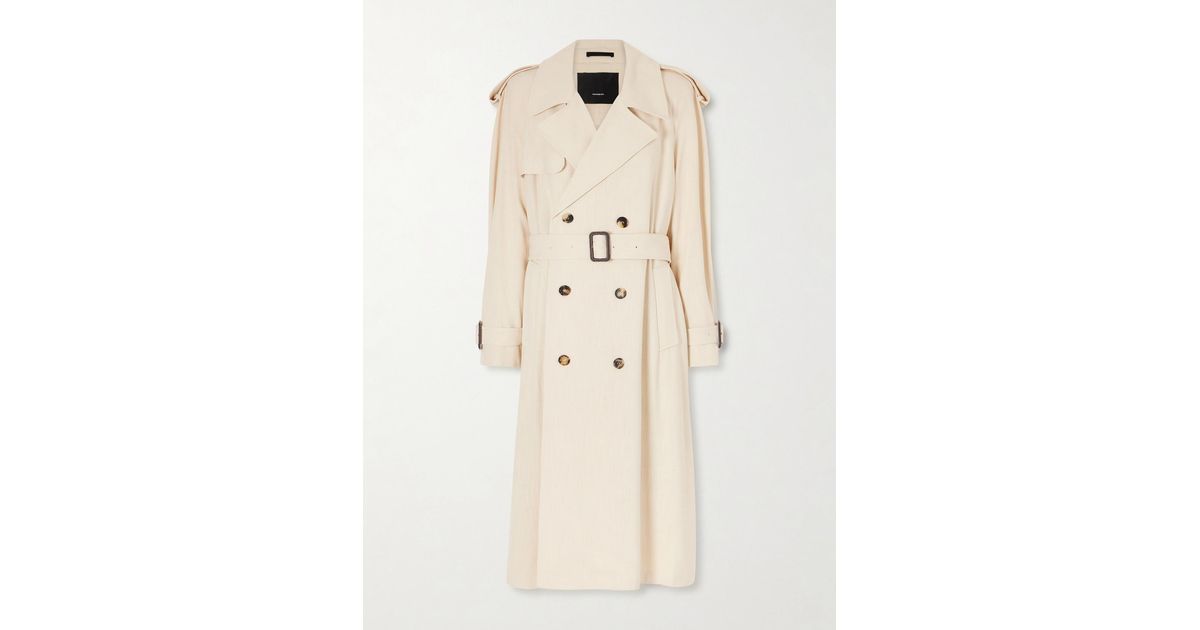Wardrobe NYC Double-Breasted Belted Technical Shell Trench Coat in ...
