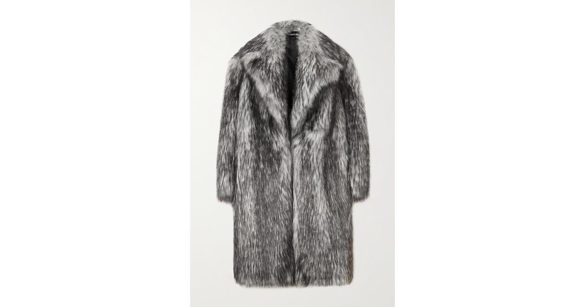 Tom Ford Faux Fur Coat in Gray | Lyst