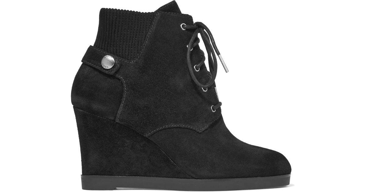 MICHAEL Michael Kors Carrigan Suede Wedge Ankle Boots in Black | Lyst