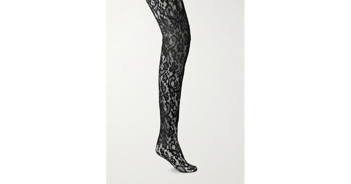 タイツ・ソックス Valentino Garavani Black lace tights Valentino Garavani Stretch-Corded Lace Tights in Black | Lyst
