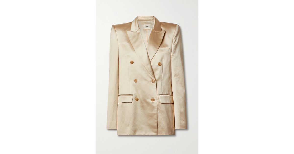 Khaite Nathan Double-breasted Cotton-blend Satin Blazer in Natural | Lyst