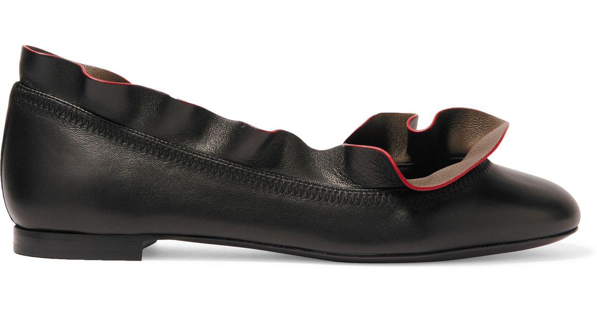 Fendi Ruffled Leather Ballet Flats in Black Lyst