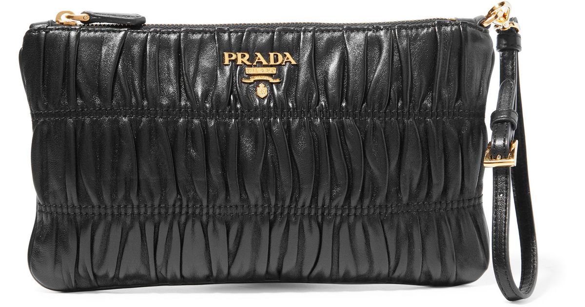Prada Black Rouched Leather Clutch Bag. Pristine Condition. 12, Lot  #58574
