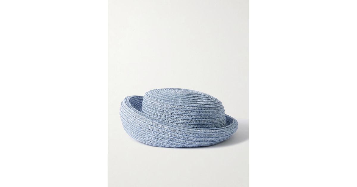 Gigi Burris Millinery Womens Jeanne Staw Hat Striped Metal Feather Summer Blue Womens Summer Straw Packable Hat with Black Tie – GIGI BURRIS main image 3