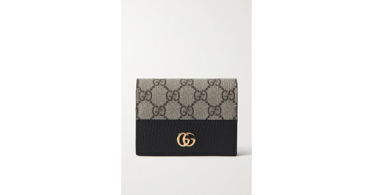 Gucci Gg Marmont Petite Textured-leather And Printed Coated-canvas Wallet  in Black | Lyst