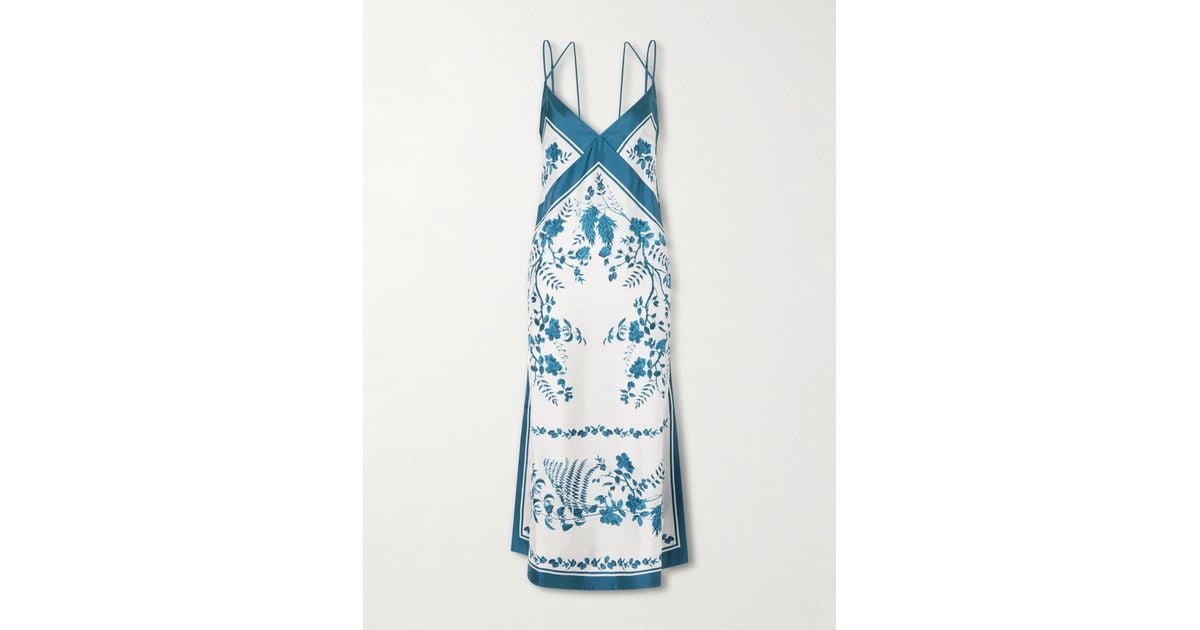 blue floral silk twill midi dress Erdem Floral-Print Silk-Twill in With a swing silhouette price_range:LOW Polka dot maxi dress Choose Size:00-2