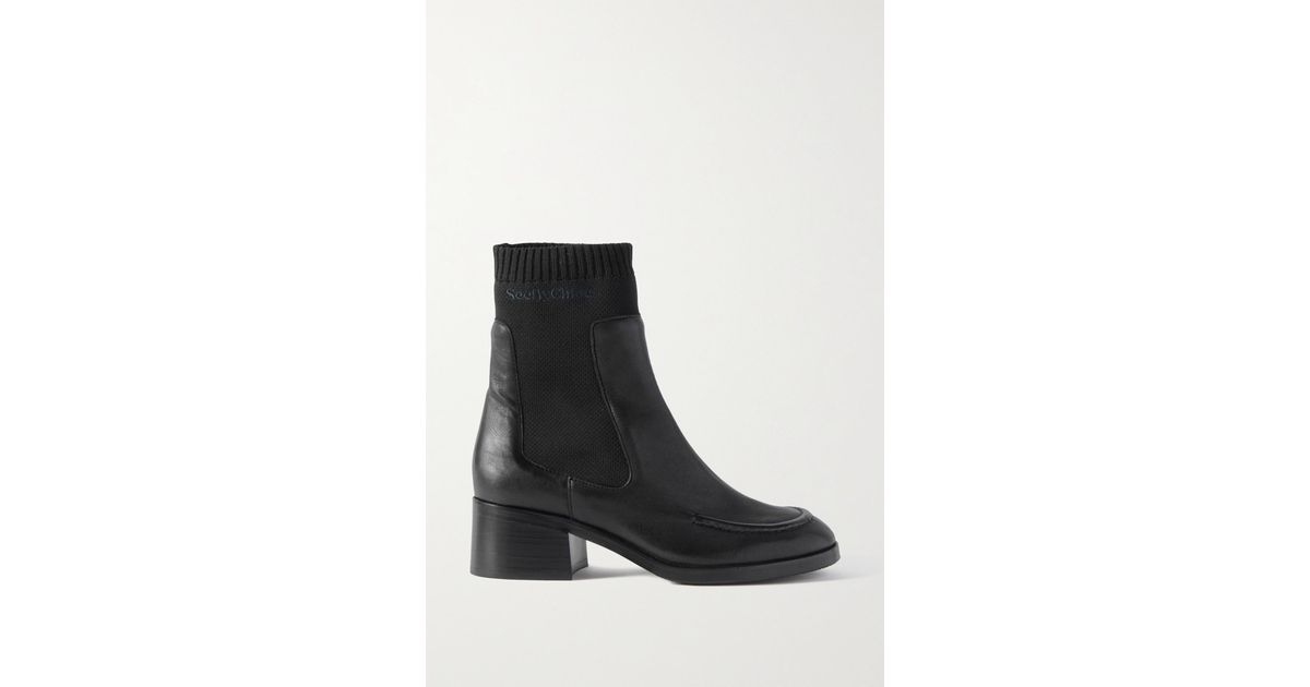 See By Chloé Wendy Stretch-knit Leather Chelsea Boots in Black | Lyst ...