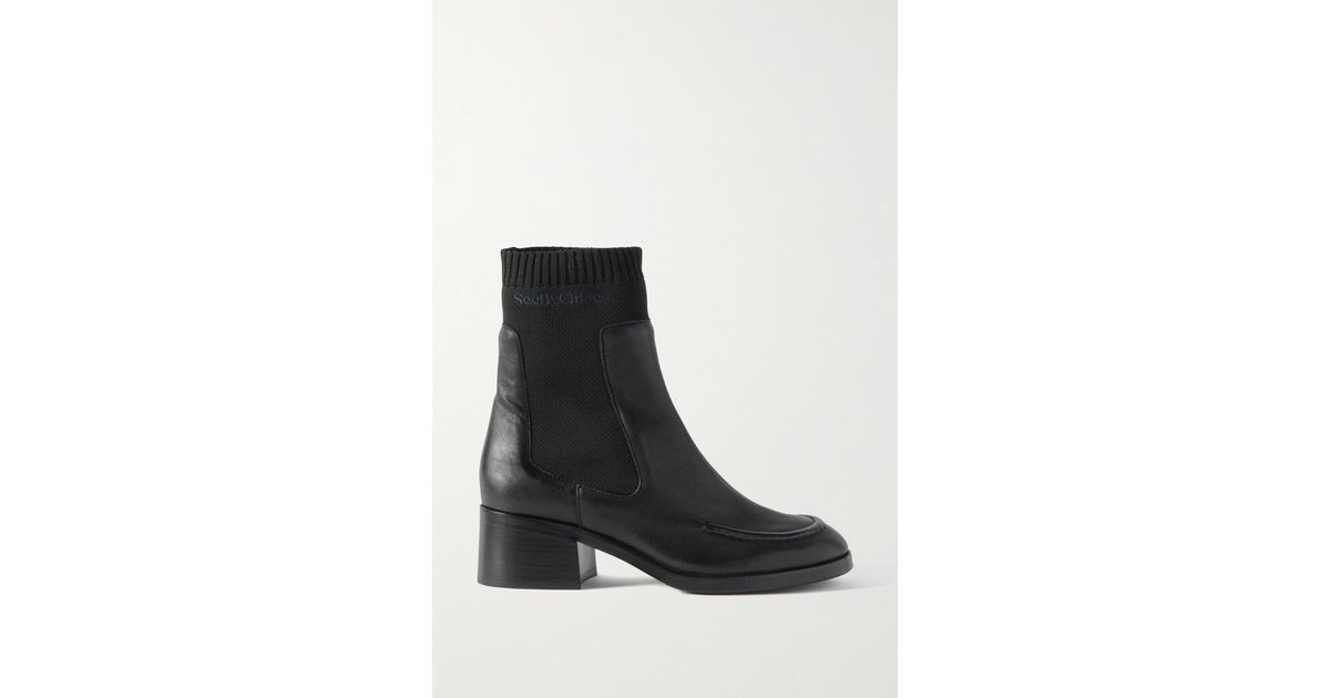 See By Chloé Wendy Stretchknit Leather Chelsea Boots in Black Lyst